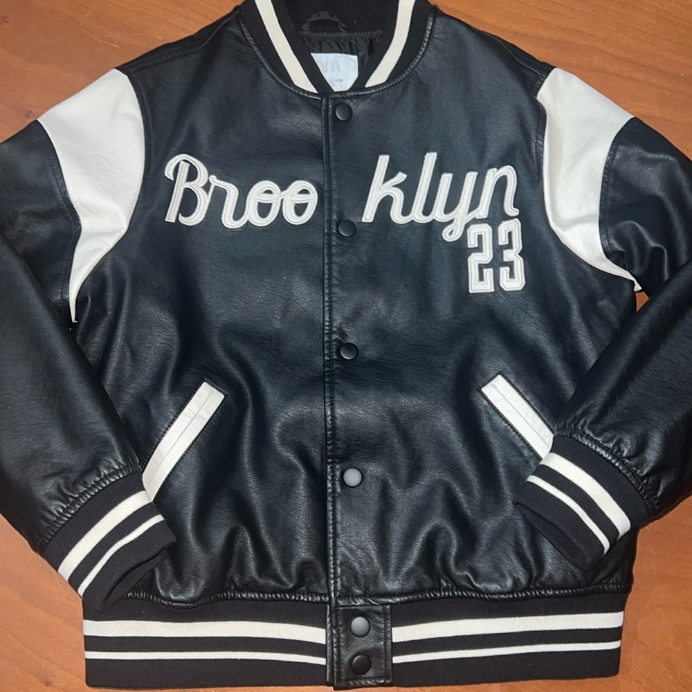 ZARA KIDS FAUX LEATHER BOMBER JACKET size 9